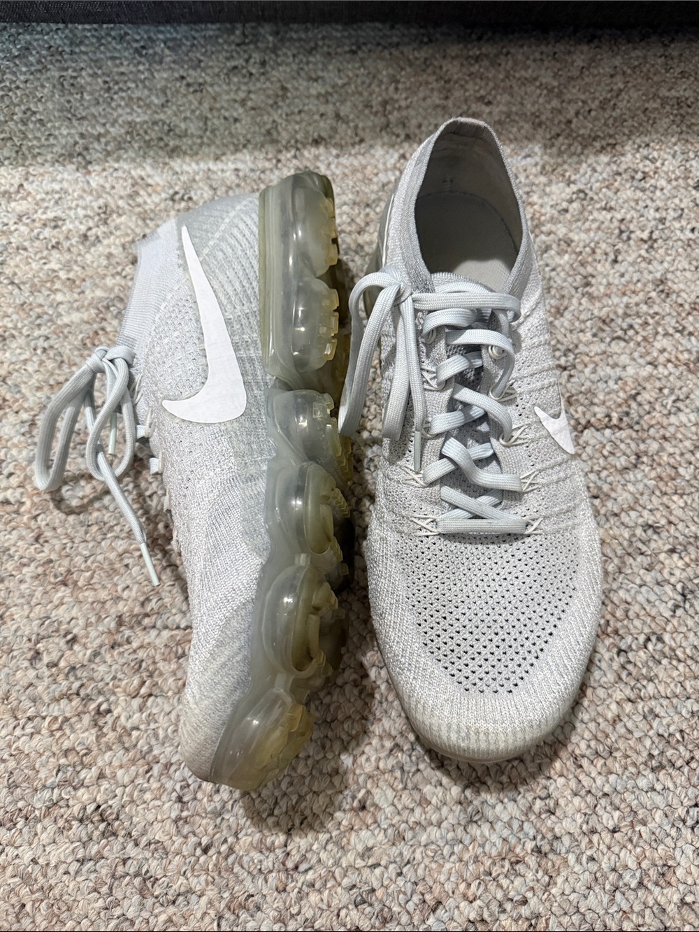 Nike VaporMax Flyknit Sneakers - Light Gray with White Swoosh